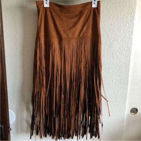 Anthropologie RAGA Asymmetrical Fringe Skirt in Brown and Black - Picture 9 of 10
